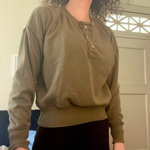 American Eagle Crop Olive Henley Sweater